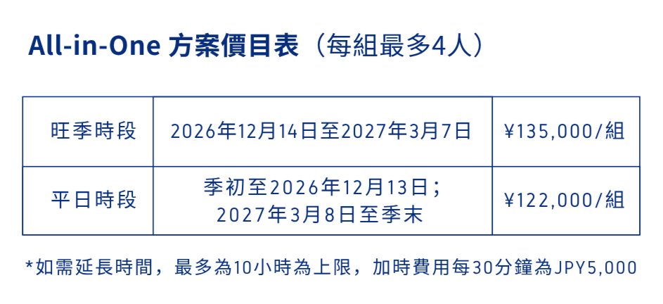 雪浪 All-in-One 方案|課程 × 包車 × 行程規劃,物超|> 方案收費